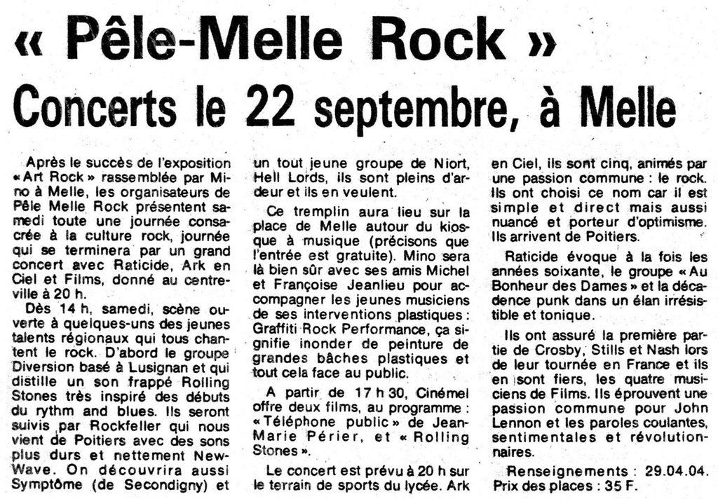 1984.09.20-Concorde-MinoPRE-1024x712 "Pele-Melle Rock" Ark en Ciel, Raticide, Mino (22/09/84)