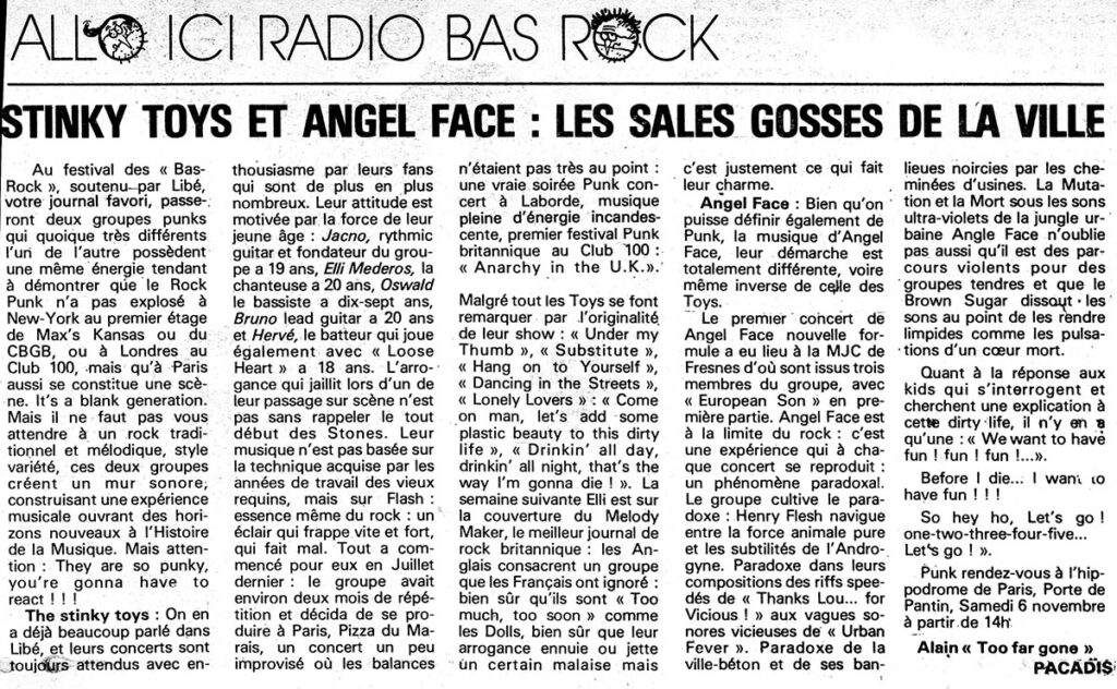 1976.11.03-LiberationElli-PacadisPRE-1024x632 STINKY TOYS ET ANGEL FACE : LES SALES GOSSES DE LA VILLE