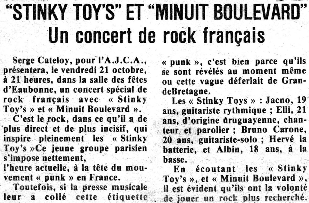 1977.10.18-Parisien-LibereElliPRE-1024x673 Stinky Toys, Minuit Boulevard (21/10/77)