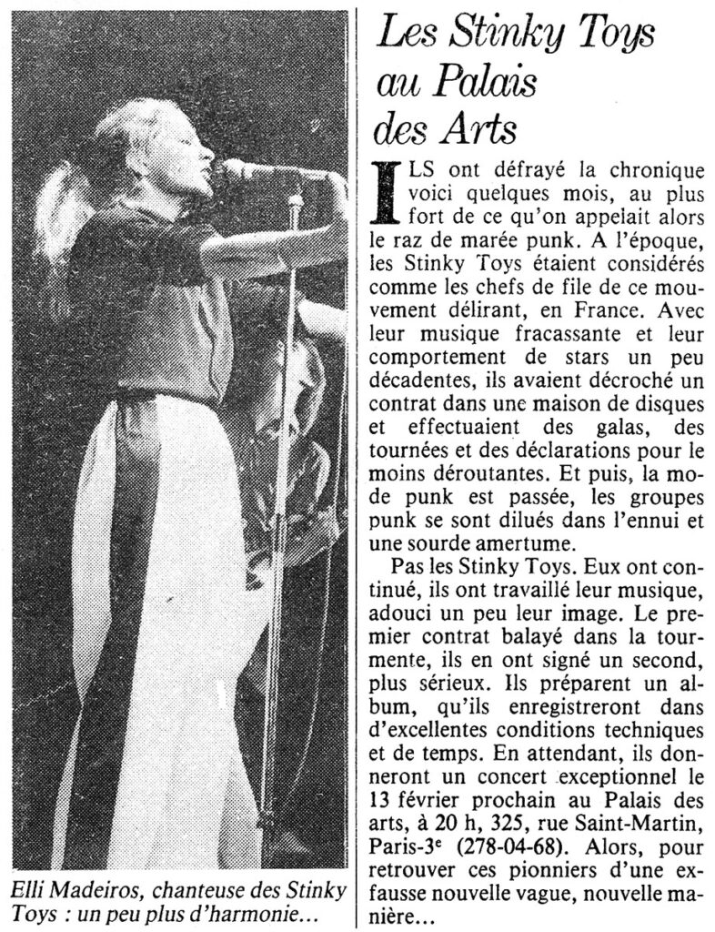1979.02.12-New-Matin-de-ParisElliPRE-786x1024 "Pour une musique gaie et dynamique" Stinky Toys, Suicide Roméo (13/02/79)