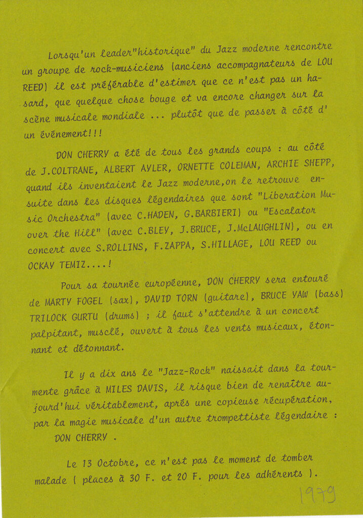 1979.10.13-Flyer01v-Oreille-est-Hardie-717x1024 Don Cherry (13/10/79)