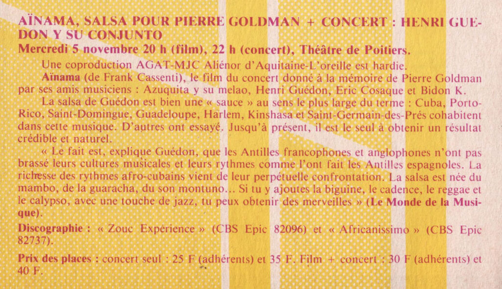 1980.10.01-Affiche01-24-34-imprimee-Oreille-est-HardiePROc-1024x589 Henri Guédon y Su Conjunto (05/11/80)