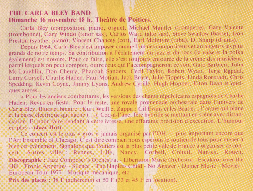 1980.10.01-Affiche01-24-34-imprimee-Oreille-est-HardiePROd-1024x776 Carla Bley Big Band (16/11/80)