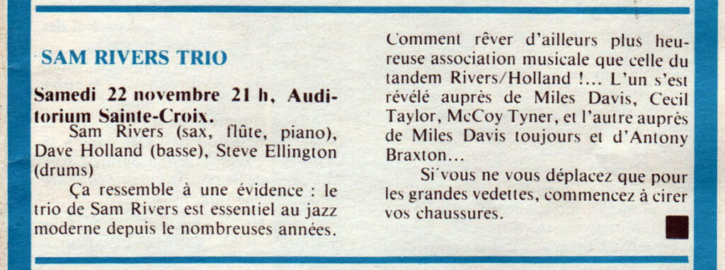 1980.11.01-Doc01.03-Oreille-est-Hardiec-1024x382 Sam Rivers Trio (22/11/80)