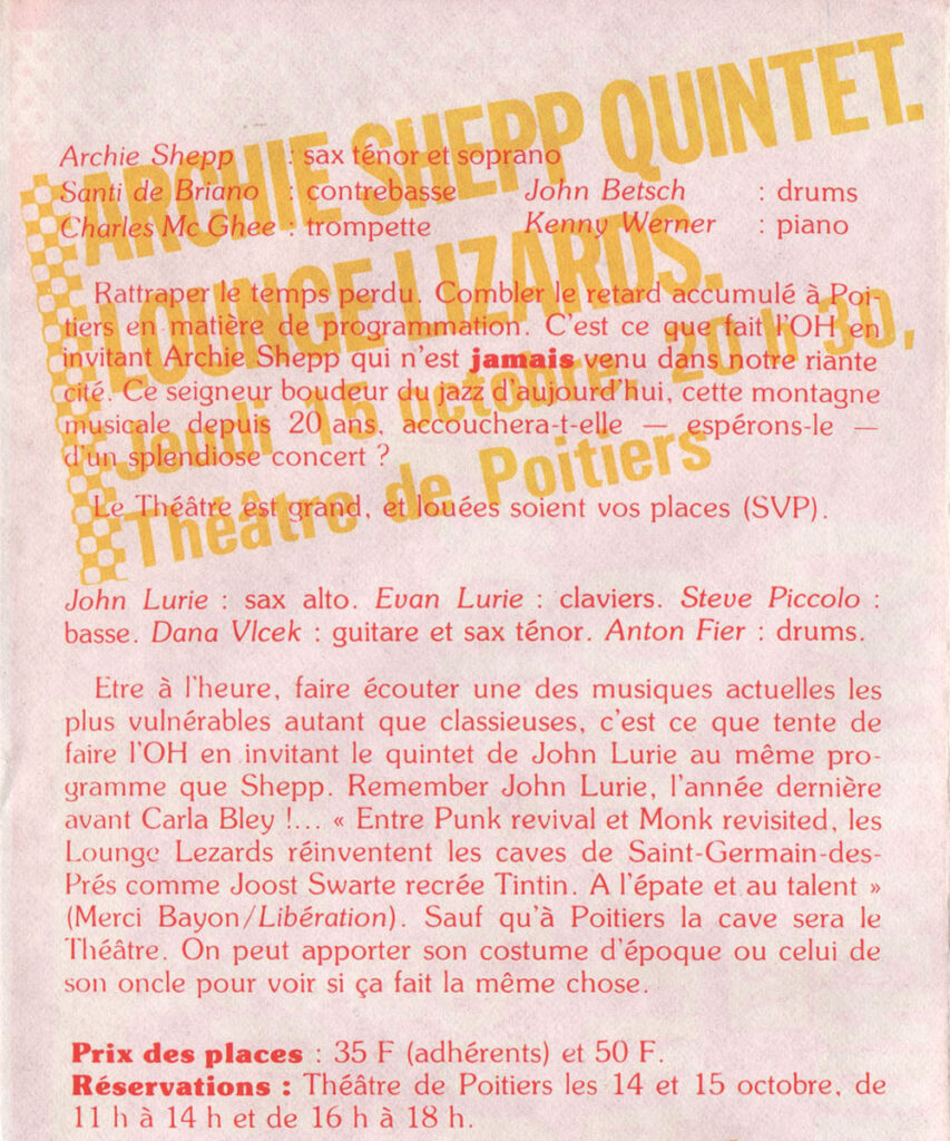 1981.10.08-Doc01.02-Oreille-est-Hardieb-853x1024 Archie Shepp Quintet, Lounge Lizards (15/10/81)