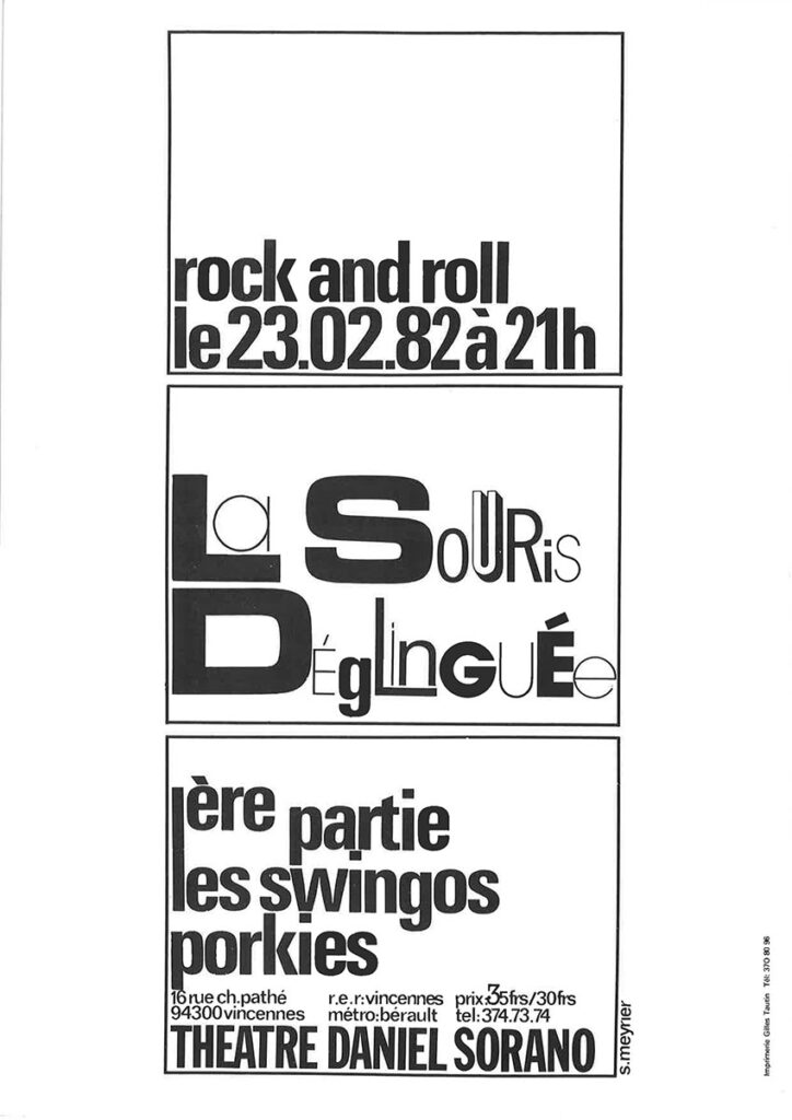 1982.02.23-Flyer01-Gerald-Biot-724x1024 Swingo Porkies, La Souris Déglinguée (23/02/82) Annulé