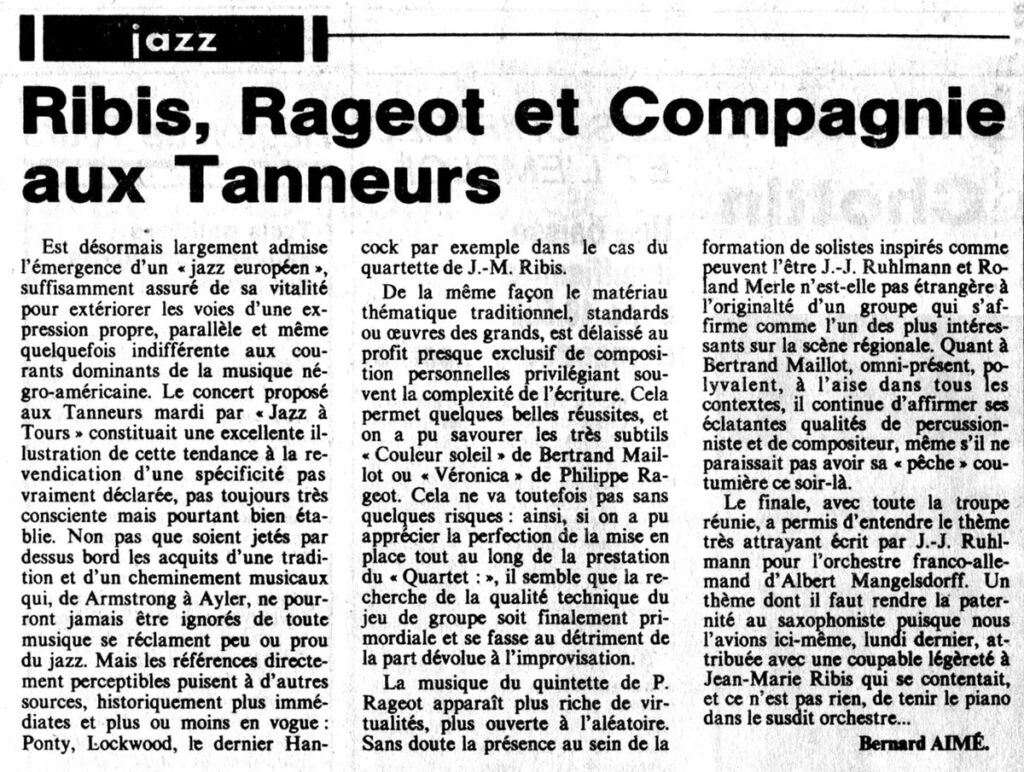 1982.05.27-NR.4ADc-1024x772 Quintette de Philippe Rageot, Quartet I (25/05/82)