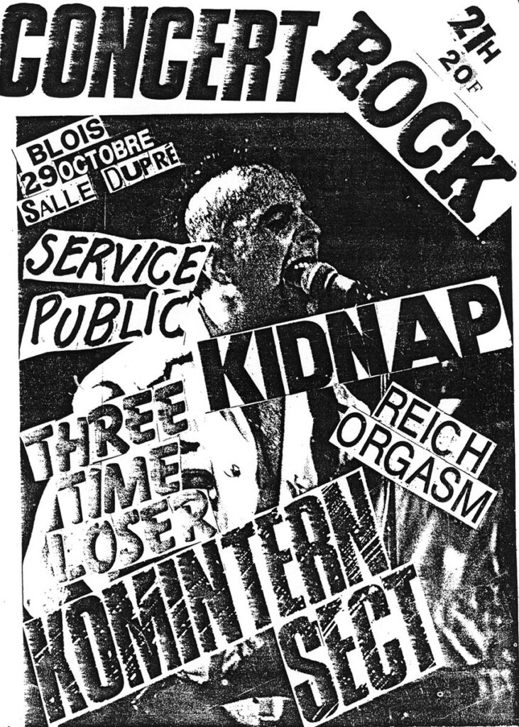 1982.10.29-Affiche01-A4-photocopiee-731x1024 Komintern Sect, Reich Orgasm, Kidnap, Service public, Infra rouge, Three time loser (29/10/82)