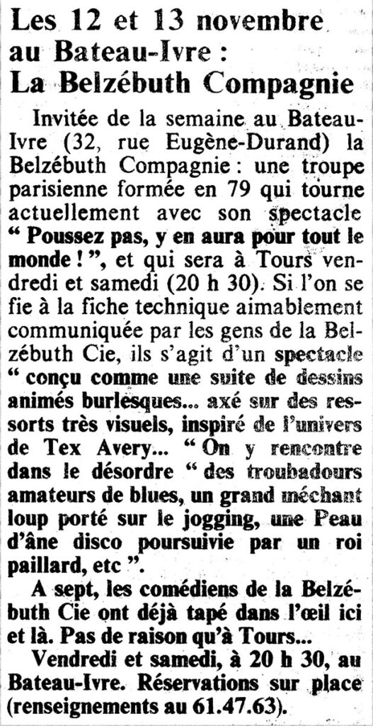 1982.11.12-Presse-NR01-51-Z-2-527x1024 Belzébuth Compagnie "Poussez pas, y en aura pour tout le monde ! " (12 et 13/11/82)
