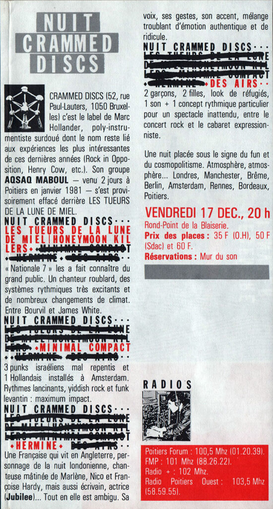 1982.12.10-Doc03.01-Oreille-est-HardieAFversob-550x1024 "Nuit Crammed Discs" (17/12/82)