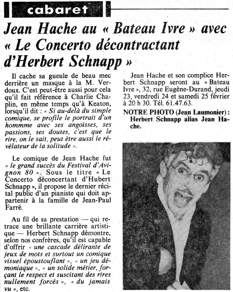 1984.02.23-Presse-NR01-51-Z-2-Hache-817x1024 Jean Hache "Le concerto déconcertant d’Herbert Schnapp" (23 au 25/02/84)