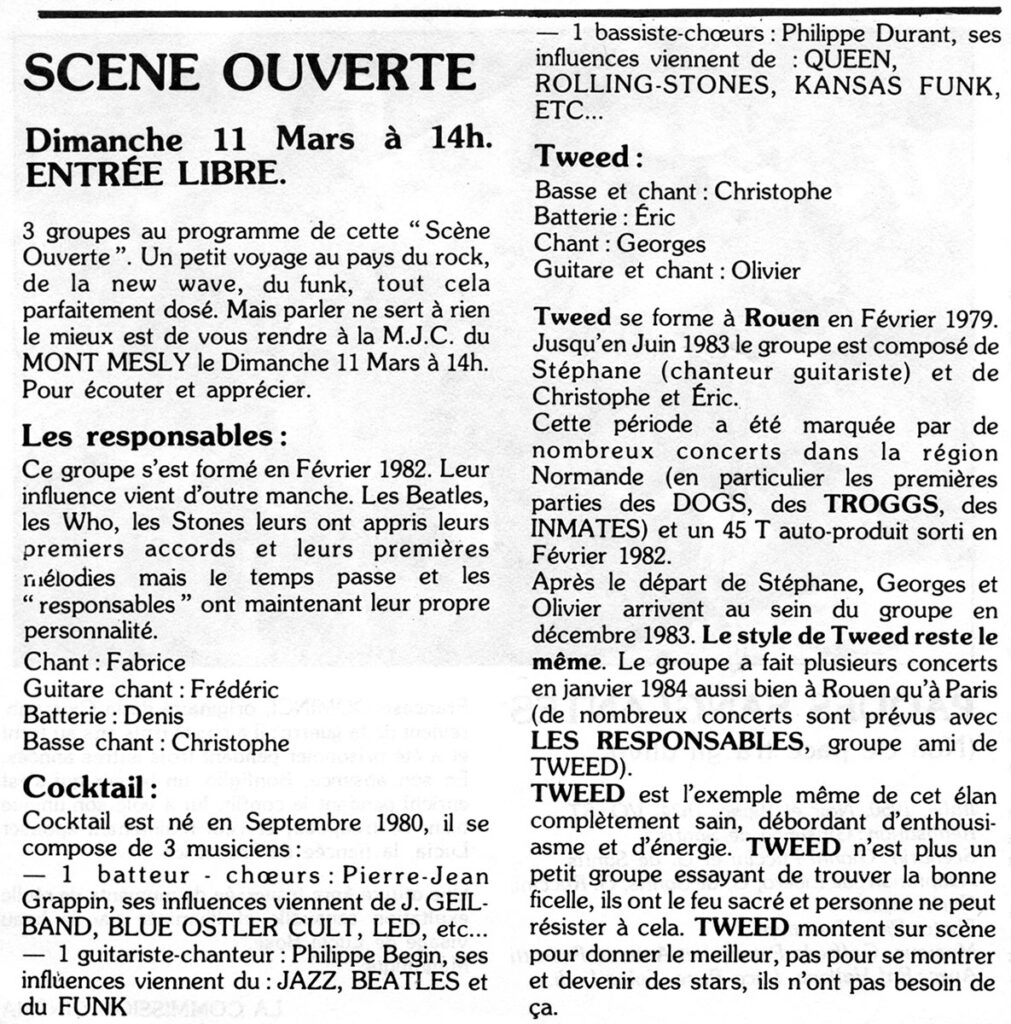 1984.03-Quat-pages-n64TweedPRE04-1011x1024 Les Responsables, Cocktail, Tweed (11/03/84)