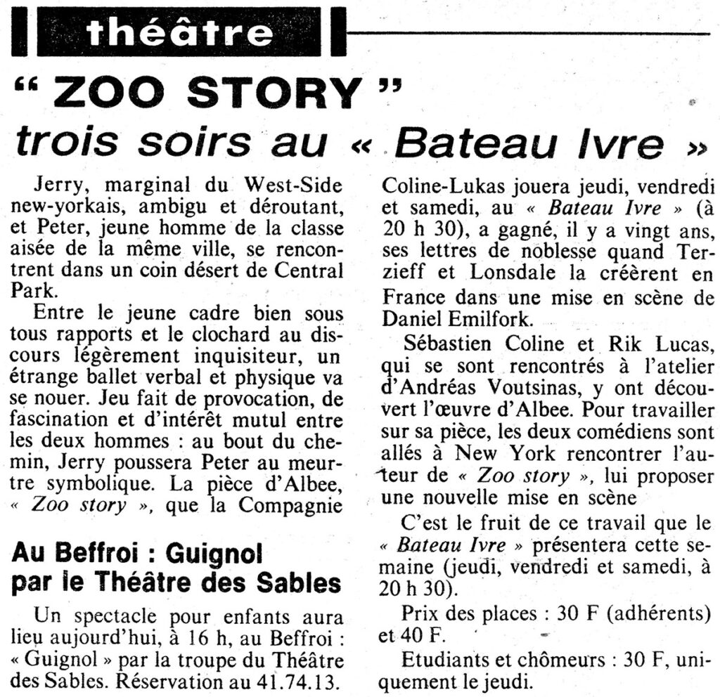 1984.03.15-Presse-NR01-51-Z-2-1024x992 Compagnie Coline et Lukas "Zoo story" (15 au 17/03/84)