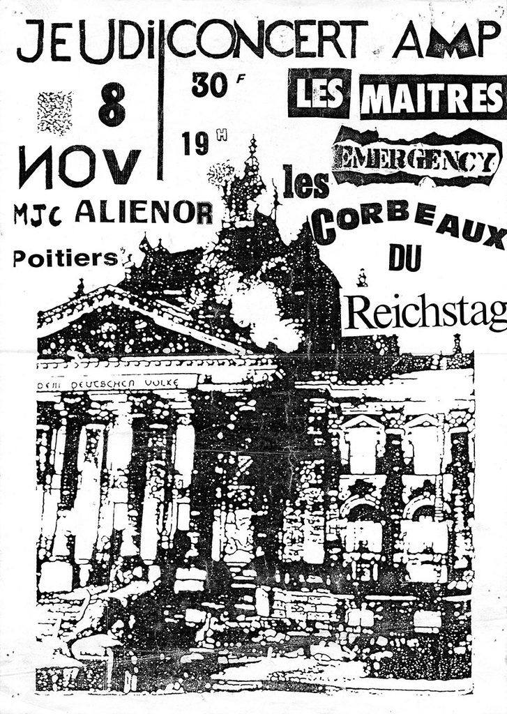 1984.11.08-A3-photocopiee-MinoAF040-727x1024 Les Maitres, Emergency, les Corbeaux du Reichstag (08/11/84)