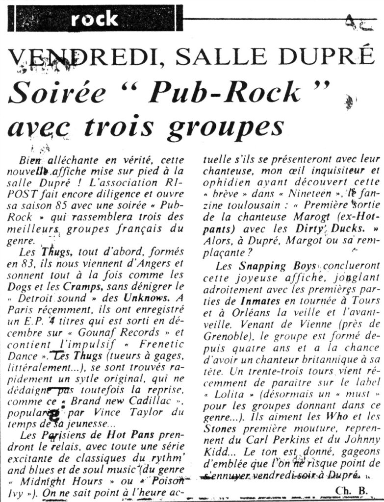 1985.02.01-PRE3-783x1024 Les Thugs, Hot Pants, Snapping Boys (01/02/85)