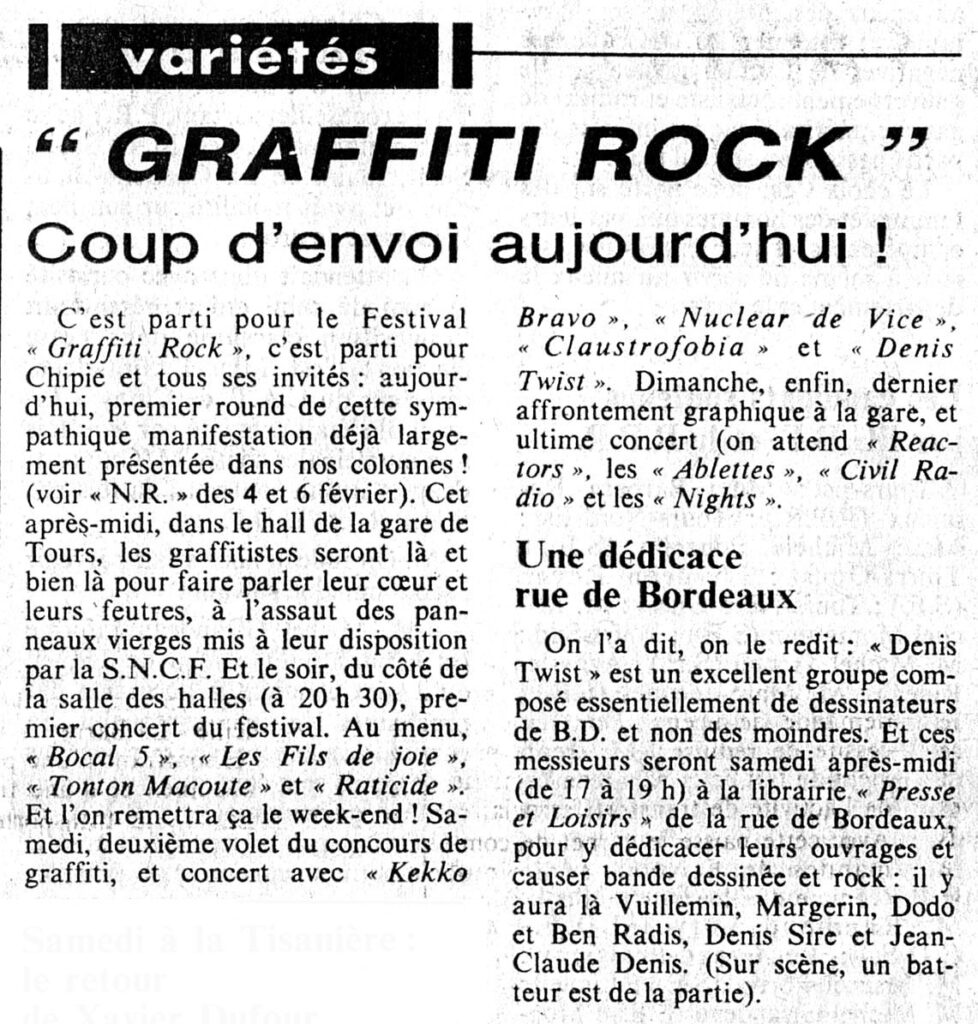 1985.02.08-NRCO.4ADPRE1-978x1024 "Graffiti rock" Bocal 5, Fils de Joie, Raticide (08/02/85)