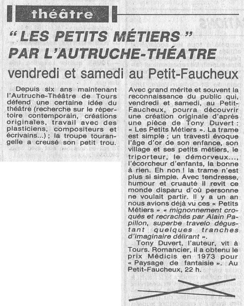 1985.03.20-NRCO.5ADPREa-817x1024 Autruche Théâtre "Petits métiers" (22 et 03/03/85)