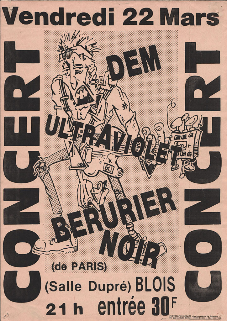 1985.03.22-Affiche-A3-photocopiee-RipostAF-Copie-724x1024 Ultraviolet, D.E.M, Bérurier Noir (22/03/85)