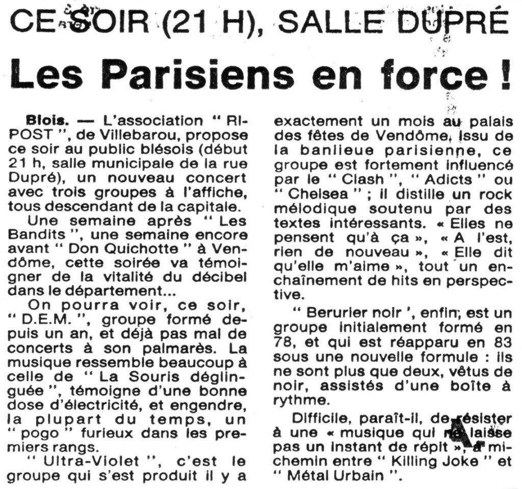 Presse-Live-1985.03.22-01-1024x958 Ultraviolet, D.E.M, Bérurier Noir (22/03/85)