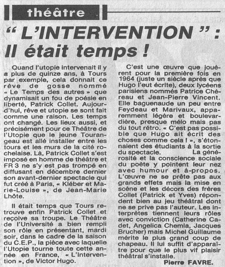 1985.04.27-NRCO.5ADPREa-861x1024 Théâtre de l’Utopie "L’intervention" (23/04/85)