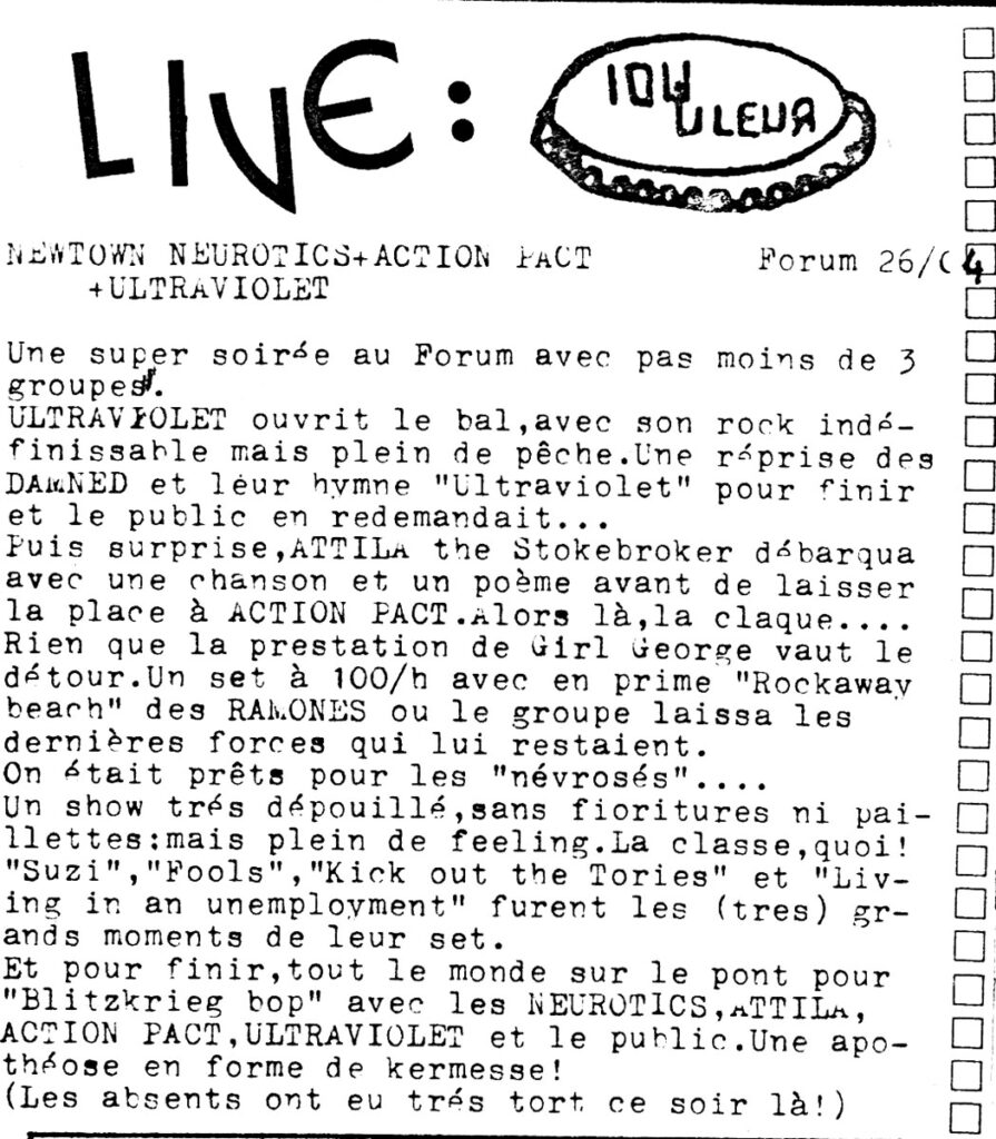 Presse-LeDekapsuleur-n04-Juin1985-16a-895x1024 Ultraviolet, Action Pact, Attila the Stokebroker, Newtown Neurotics (26/04/85)