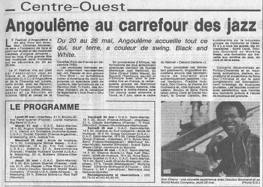 1985.05.17-NRCO.CADPRE-1024x730 "Festival de jazz d’Angoulême" (20 au 26/05/85)