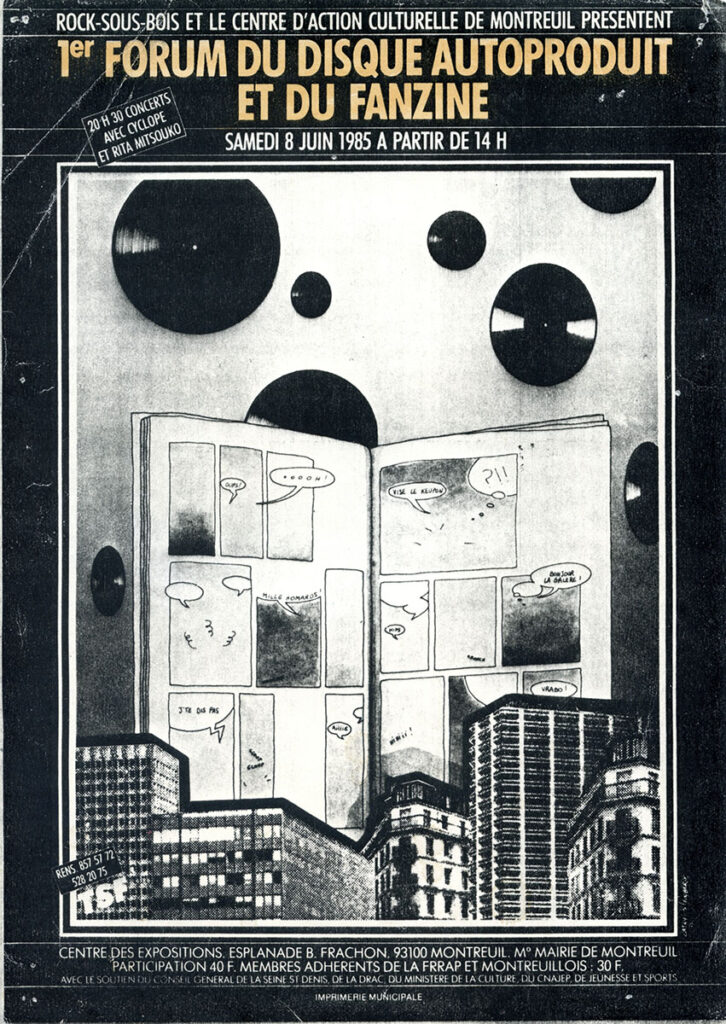 1985.06.08-Flyer01-Max-Well-726x1024 "1er forum du disque autoproduit et du fanzine" Cyclope, Rita Mitsouko (08/06/85)