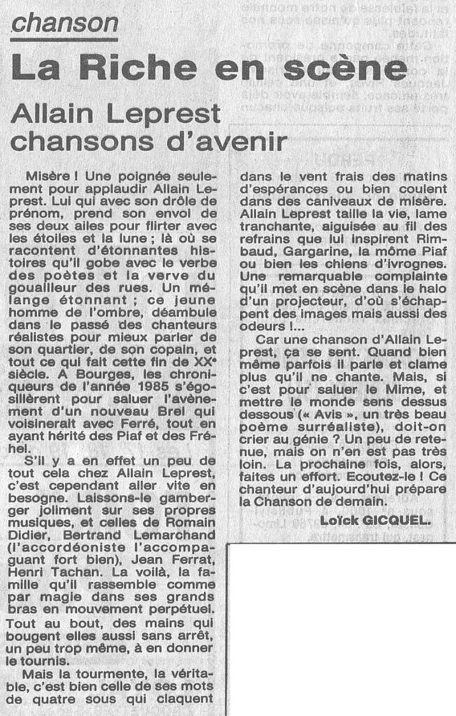 1985.10.17-NRCO.4ADPREc-653x1024 "La Riche en scène" Allain Leprest (15/10/85)