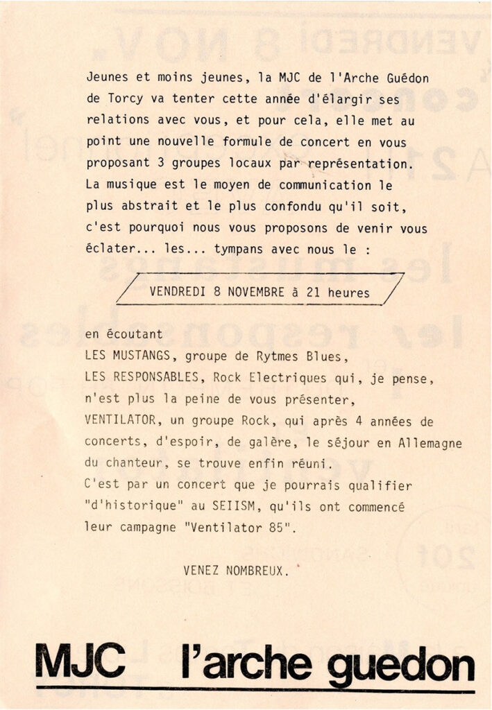 1985.11.08-CapsulRock-ArchivesFLv-709x1024 Ventilator, Les Responsables, les Mustangs (08/11/85)