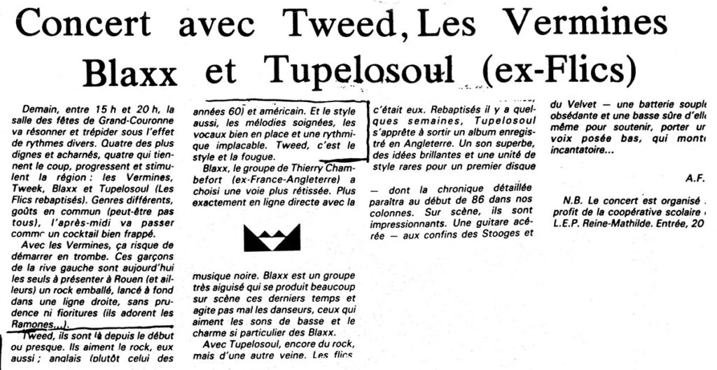 1985-Tweed-TweedDO166-1024x529 Tweed, les Vermines, Blaxx, Tupelosoul (08/12/85)