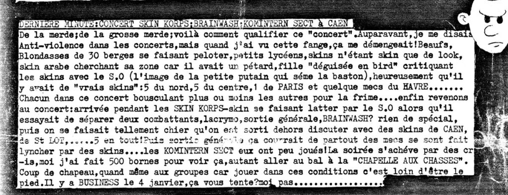 1985.12.13-Inconnu-01-04-1024x393 Skinskorps, Brainwash, Komintern Sect (13/12/85)