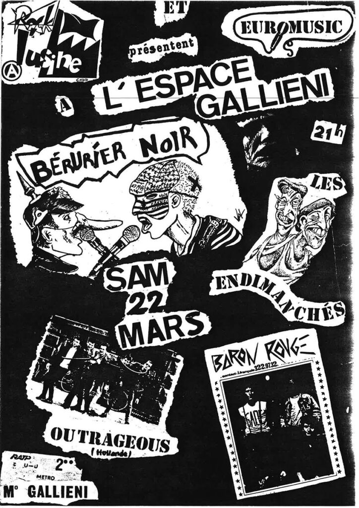 1986.03.22-Flyer01-Gerald-Biot-724x1024 Outrageous, Baron Rouge, les Endimanchés, Bérurier Noir (22/03/86)