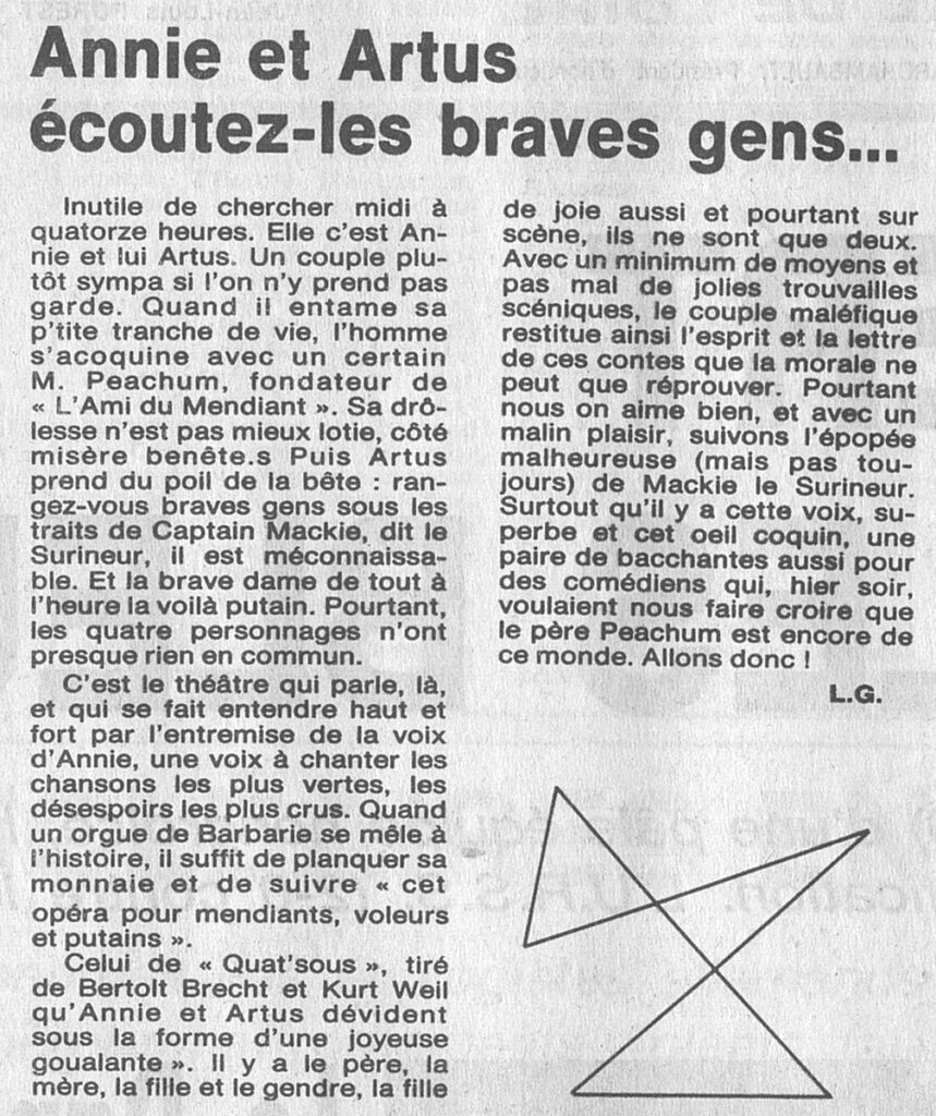 1986.06.10-NRCO.2ADPREa-859x1024 "Dehors Dedans" Annie et Artus "La Goualante de Mackie" (09 au 11/06/86)