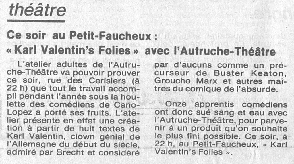 1986.06.28-NRCO.4ADPREa-1024x570 Autruche Théâtre "Karl Valentin’s Folies" (27 et 28/06/86)