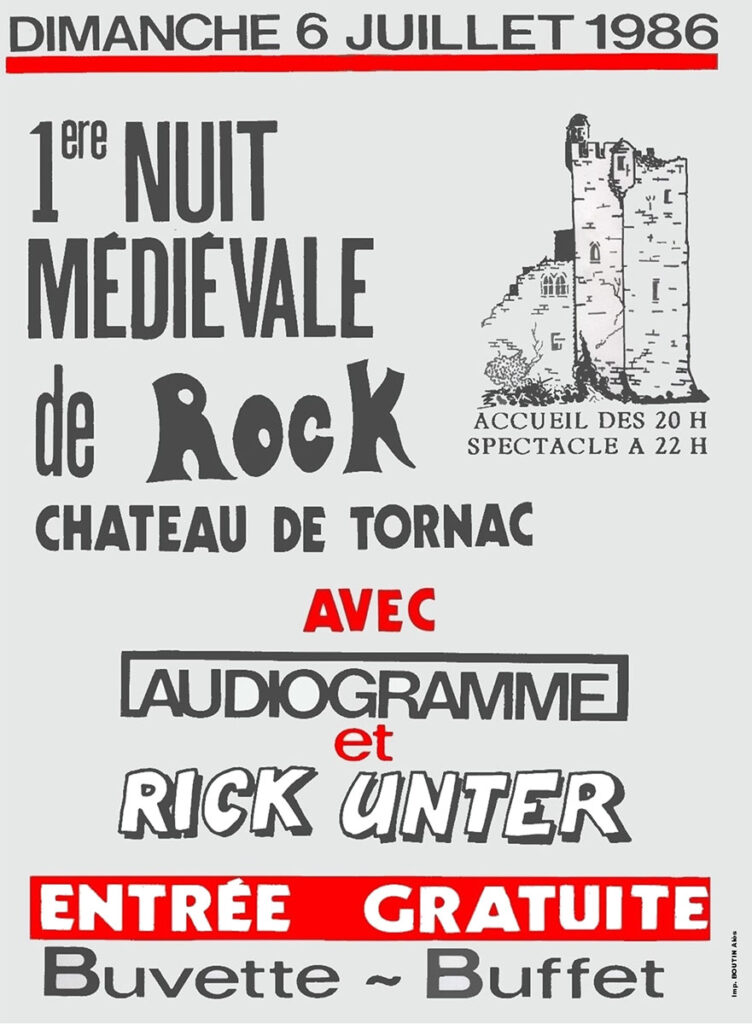 1986.07.06-Affiche-TORNAC-1--752x1024 "1ère nuit médiévale de rock" Rick Unter, Audiogramme (06/07/86)