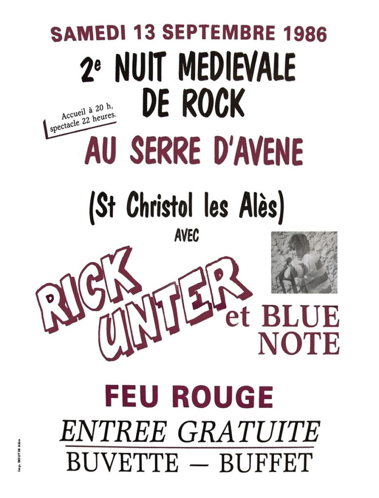 1986.09.13-05-Affiche-SERRE-DAVENE-3AF-779x1024 "2ème nuit médiévale de rock" Rick Unter, Blue Note (13/09/86)