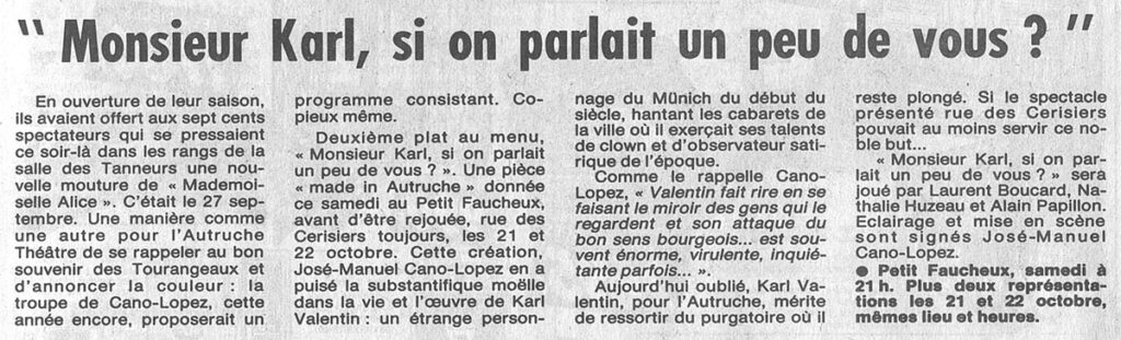 1986.10.09-NRCO.5ADPREa-1024x311 Autruche Théâtre "Karl Valentin" (11/10/86)