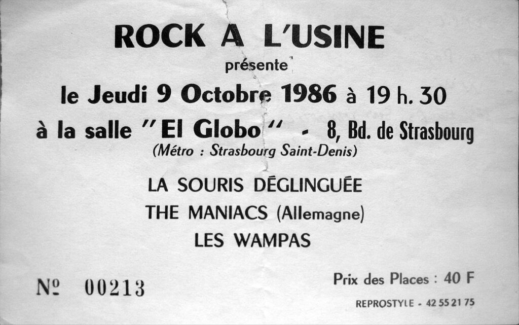 1986.10.09-Ticket-1024x641 Les Wampas, the Maniacs, La Souris Déglinguée (09/10/86)
