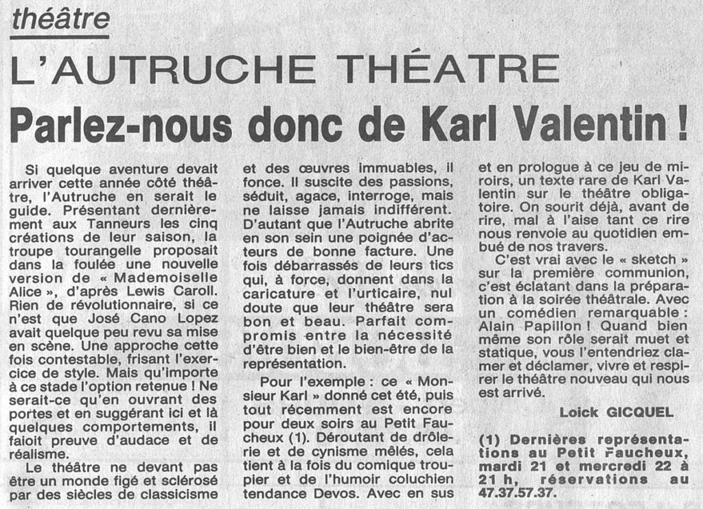 1986.10.17-NRCO.5ADPREa-1024x742 Autruche Théâtre "Monsieur Karl" (21 et 22/10/86)
