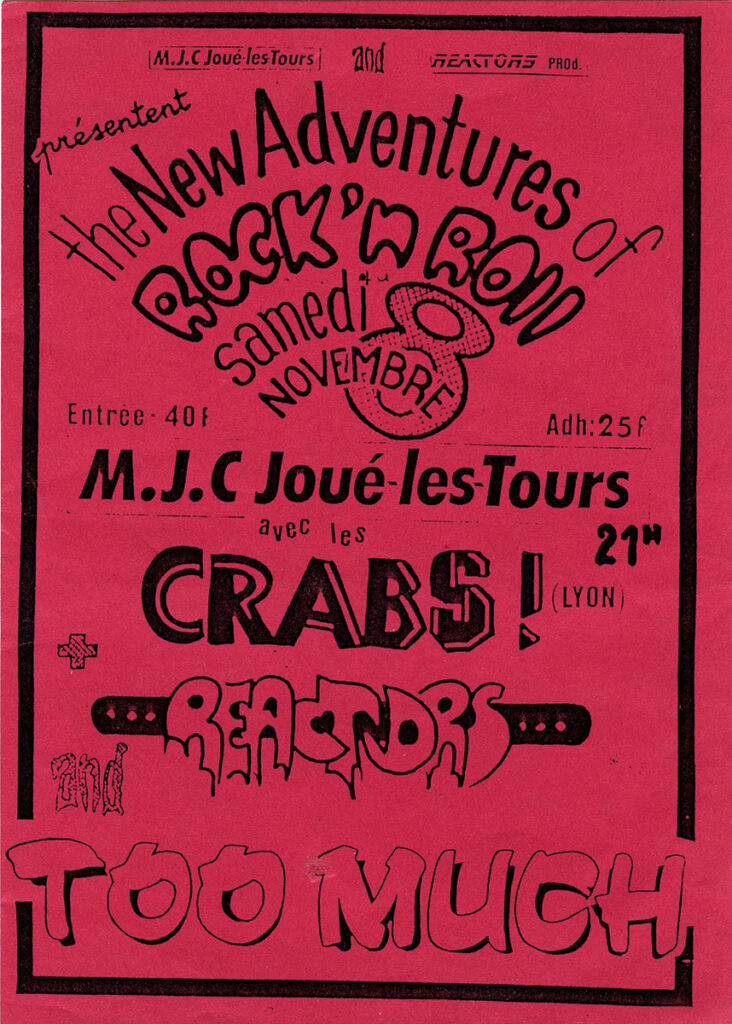 1986.11.08-Flyer01-Milouf-732x1024 Too Much, Reactors, Crabs ! (08/11/86)