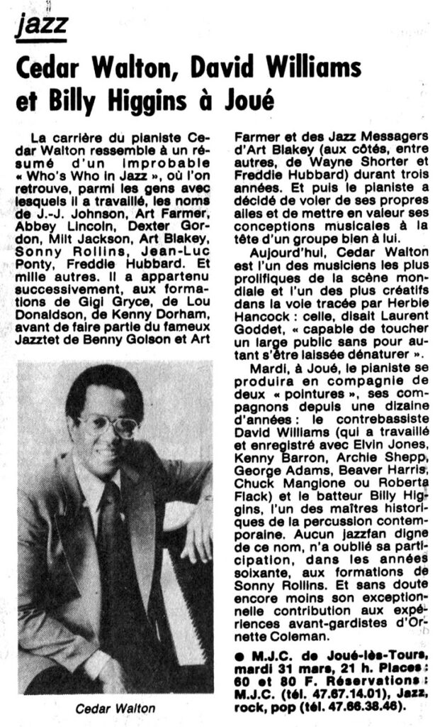 1987.03.27-NRCO.6ADPREb-621x1024 "Nuits Blêmes" Cedar Walton Trio (31/03/87)