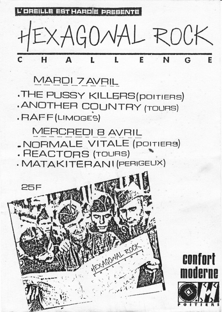 1987.04.07-Flyer01-Oreille-est-Hardie-729x1024 "Hexagonal rock" Matakiterami, Réactors, Normale Vitale (08/04/87)