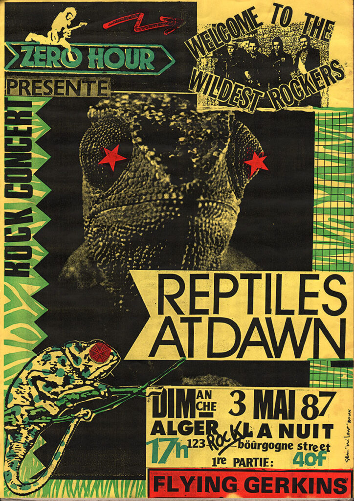 1987.05.03-Affiche01-A3-photocopiee-Michel-Rose-724x1024 Flying Gerkins, Reptiles at Dawn (03/05/87)