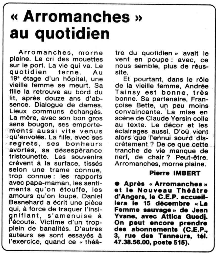 1987.10.15-NRCO.6ADPREd-873x1024 Nouveau Théâtre d’Angers "Arromanches" (13/10/87)