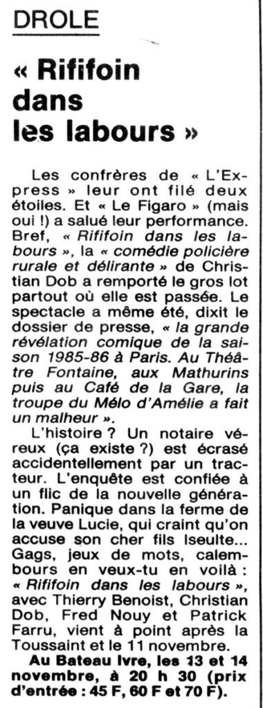 1987.11.09-NRCO.3ADPREb-380x1024 Le Mélo d’Amélie "Du rififoin dans les labours" (13 et 14/11/87)