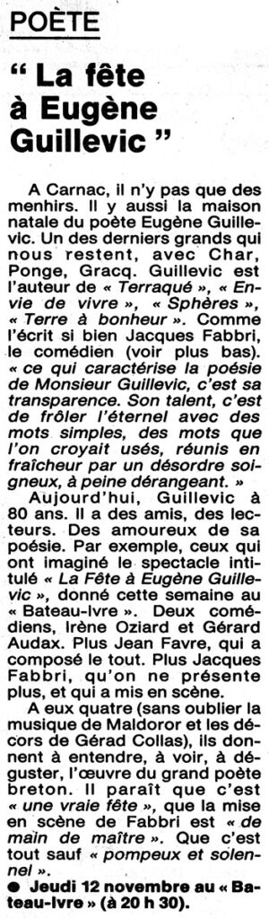 1987.11.09-Presse-NR01-51-Z-4-300x1024 Compagnie Clin d’œil "La fête à Eugène Guillevic" (12/11/87)