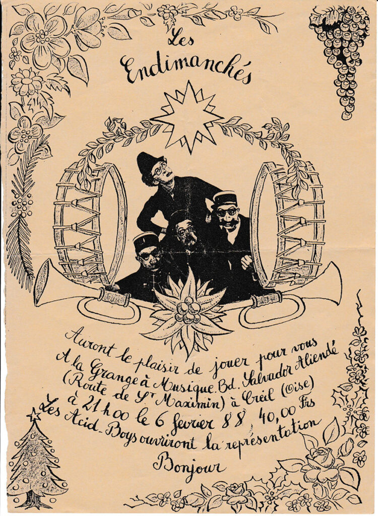 1988.02.06-Flyer01-750x1024 Les Fêlés, Acid Boys, Scoubidou, les Endimanchés (06/02/88)