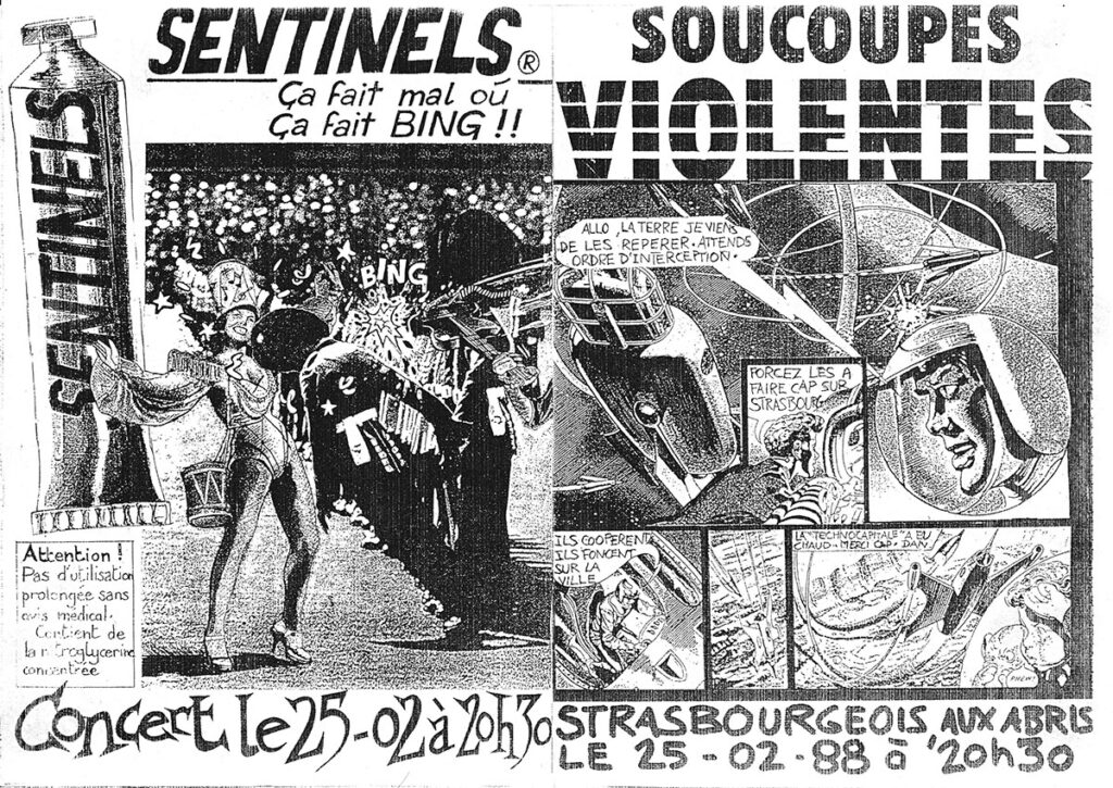 1988.02.25-Flyer01v-Jean-Vigouroux-1024x725 Sentinels, Soucoupes Violentes (25/02/88)