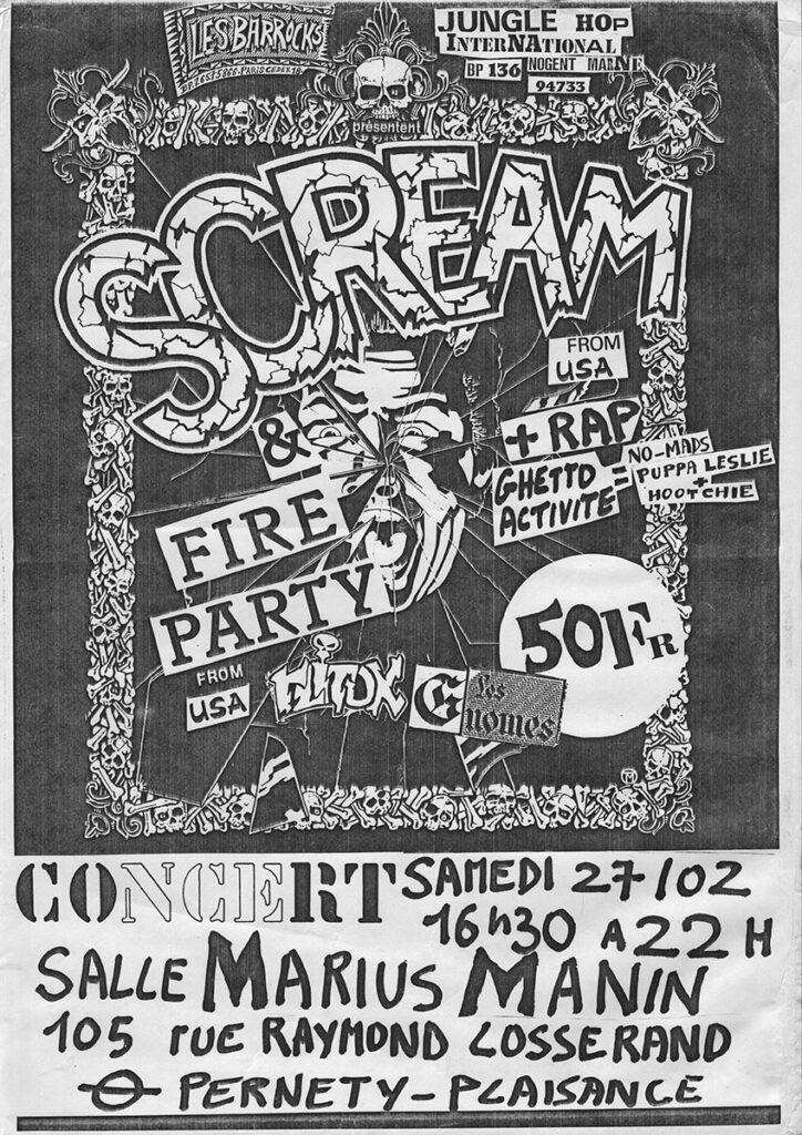 1988.02.27-Affiche01-A3-photocopiee-Madrigal-TB-724x1024 Scream, Fire Party, Flitox, les Gnomes, Ghetto Activité (27/02/88)