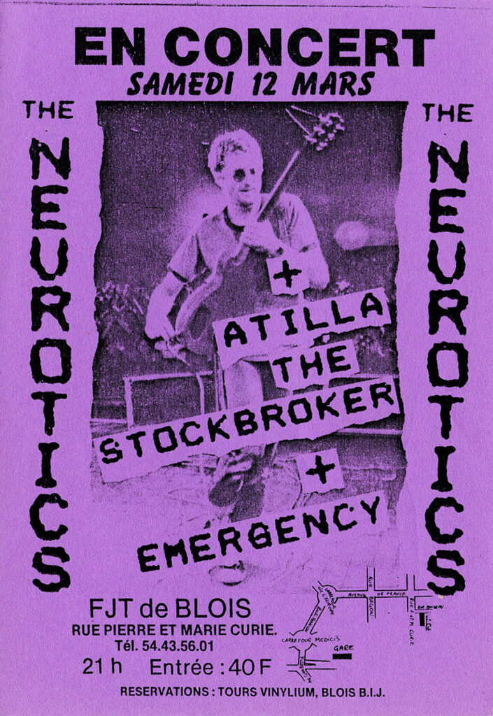 1988.03.12-Ripost-Flyer01-Milouf-705x1024 Emergency, Attila the Stockbroker, Neurotics (12/03/88)